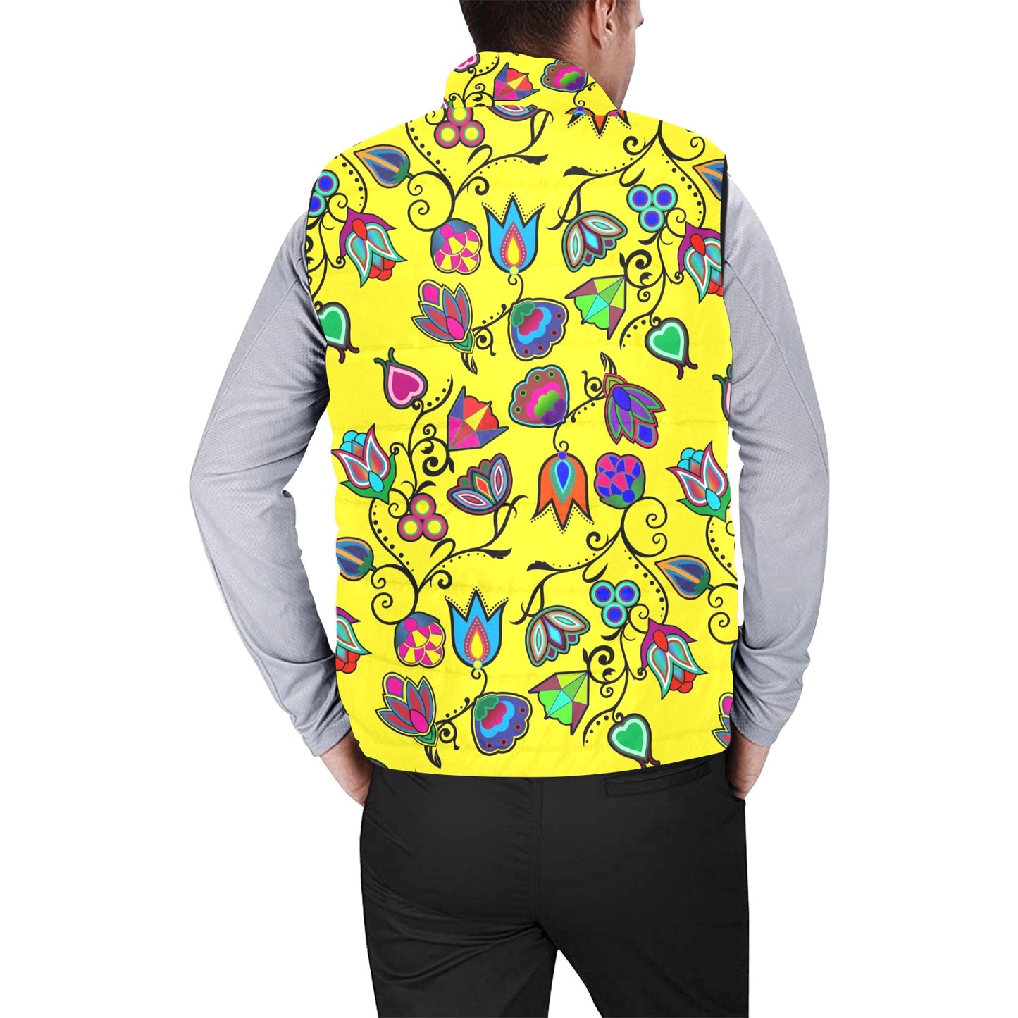 Indigenous Paisley Yellow Men's Padded Vest Jacket