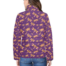 Load image into Gallery viewer, Gathering Yellow Purple Women&#39;s Stand Collar Padded Jacket
