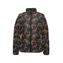 Load image into Gallery viewer, Neon Floral Animals Women&#39;s Stand Collar Padded Jacket
