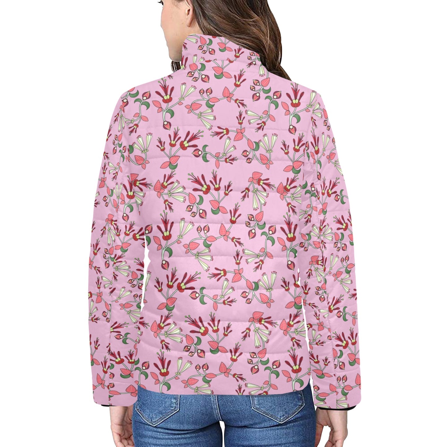 Strawberry Floral Women's Stand Collar Padded Jacket