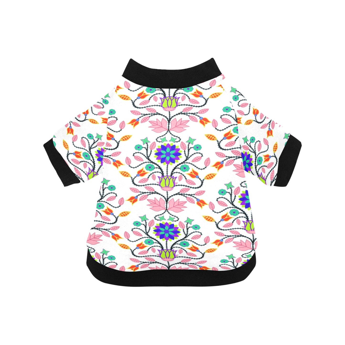 Floral Beadwork Four Clans White Pet Dog Round Neck Shirt