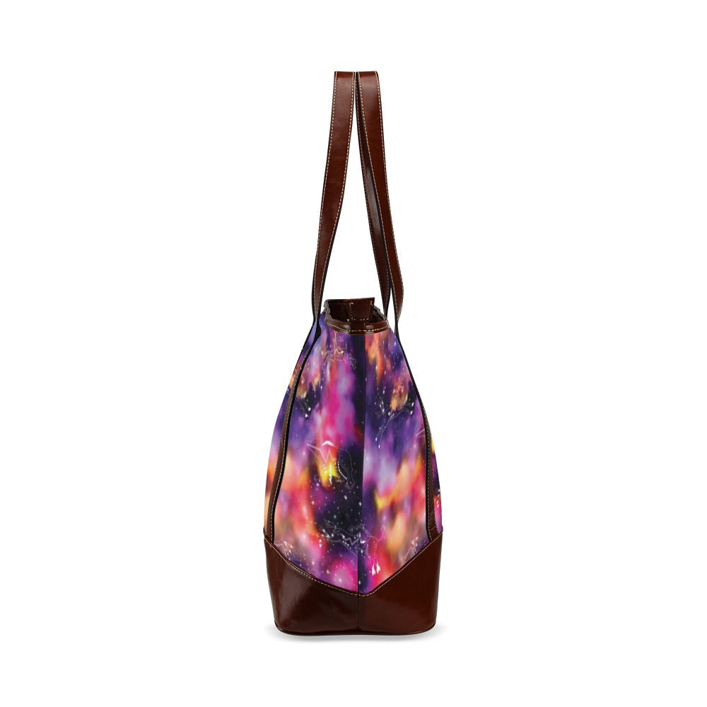 Animal Ancestors 9 Cosmic Swirl Purple and Red Tote Handbag