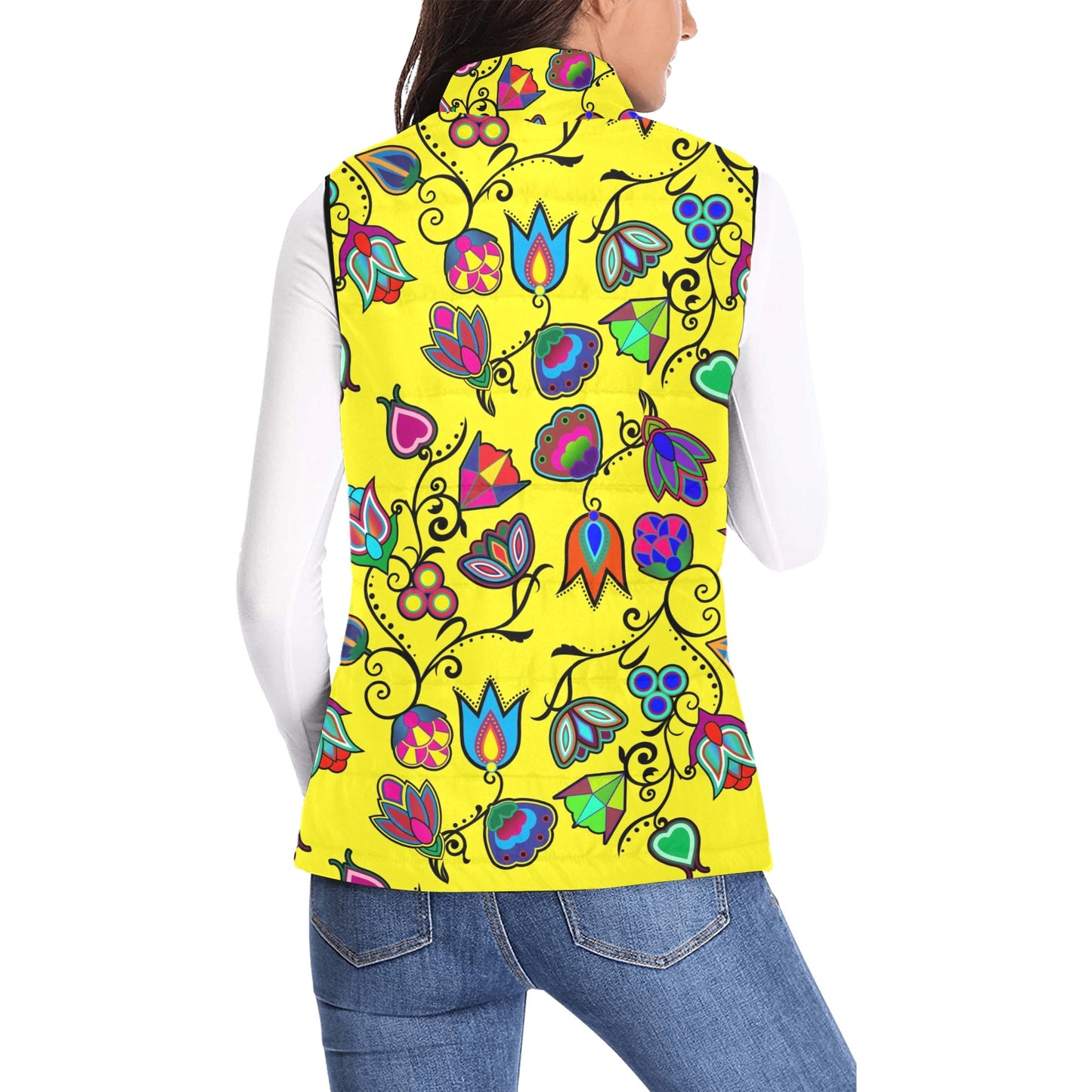 Indigenous Paisley Yellow Women's Padded Vest Jacket