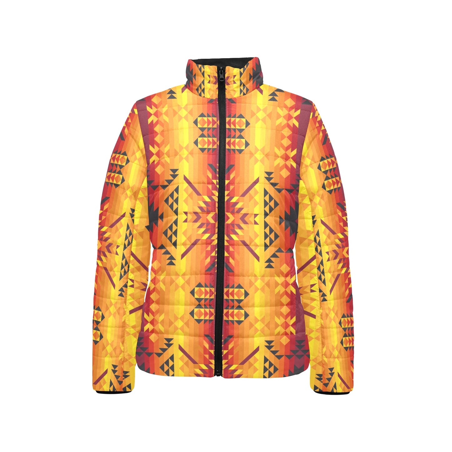 Desert Geo Yellow Red Women's Stand Collar Padded Jacket