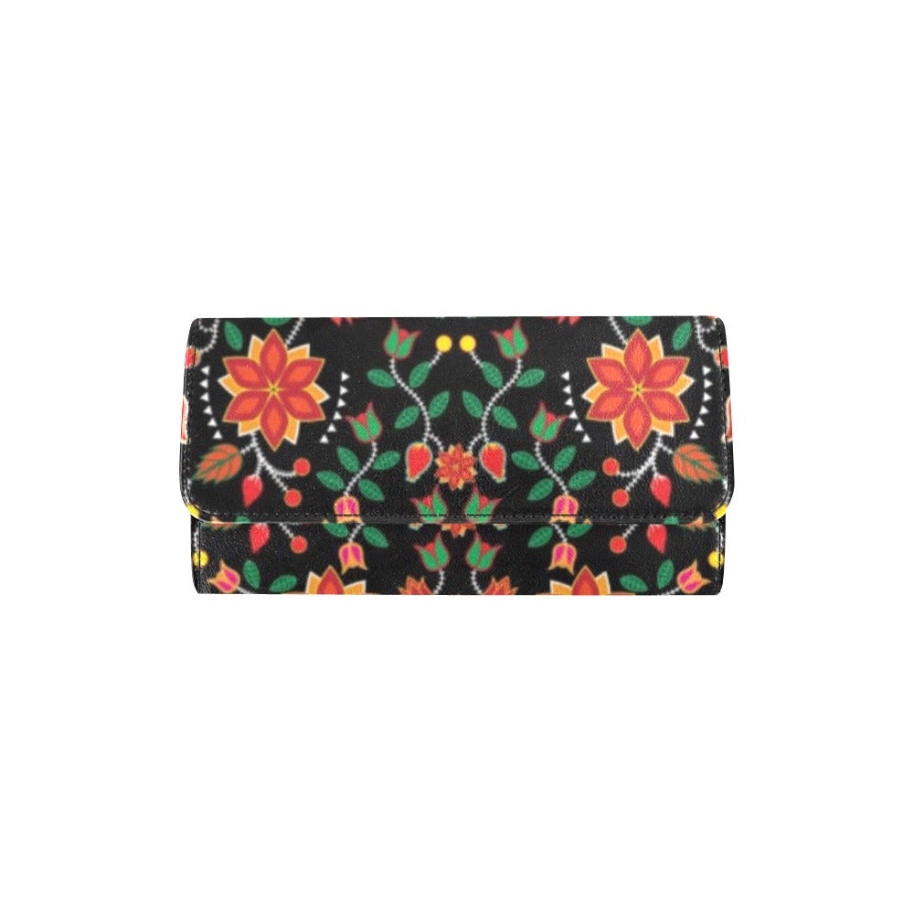 Floral Beadwork Six Bands Women's Trifold Wallet