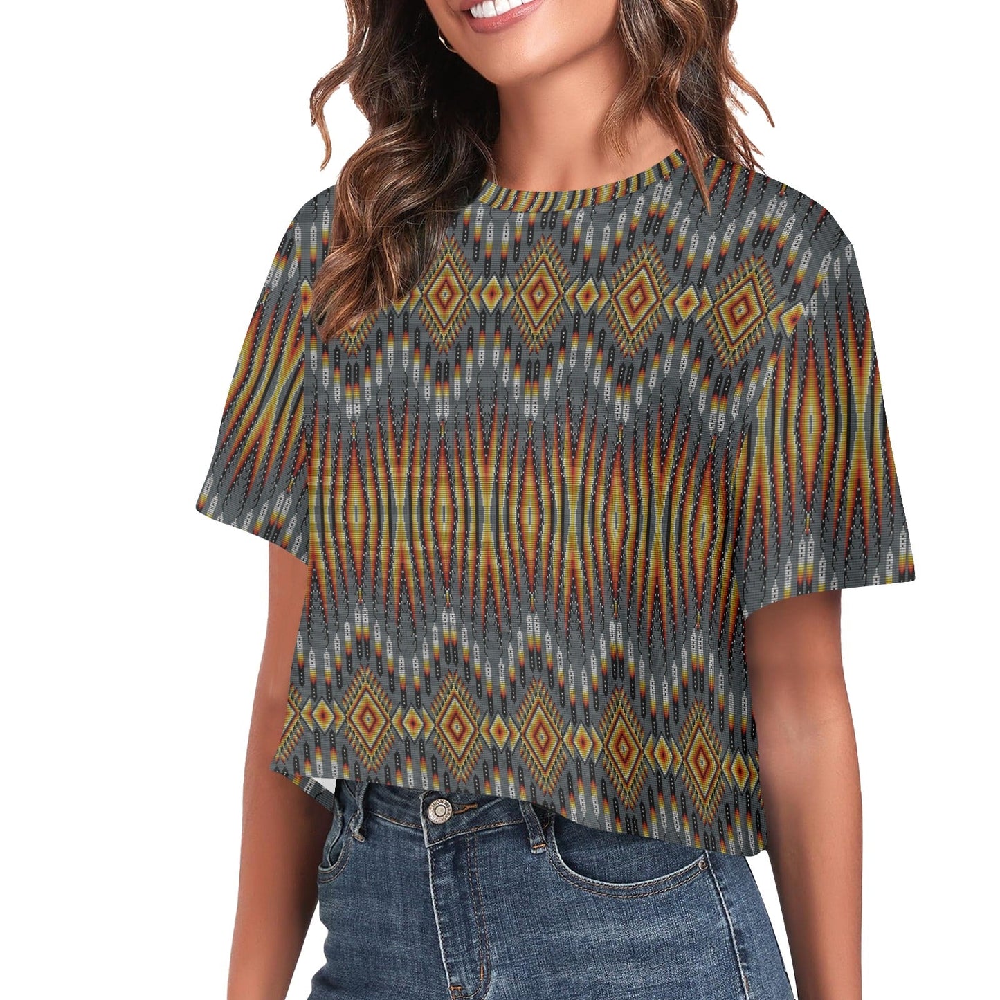 Fire Feather Grey Crop Top