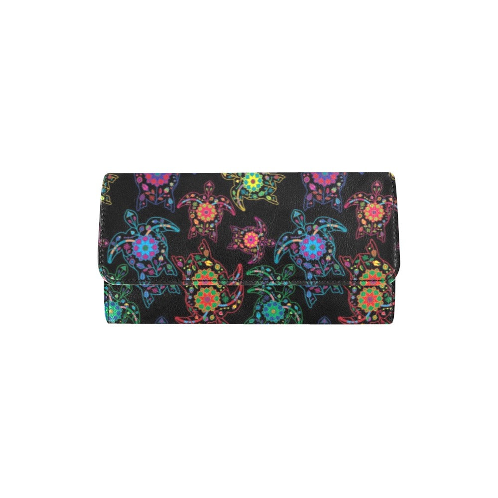 Neon Floral Turtle Women's Trifold Wallet