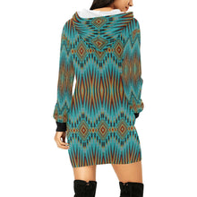 Load image into Gallery viewer, Fire Feather Turquoise Hoodie Dress
