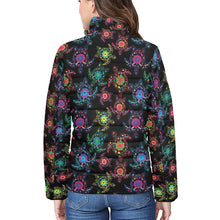 Load image into Gallery viewer, Neon Floral Turtles Women&#39;s Stand Collar Padded Jacket
