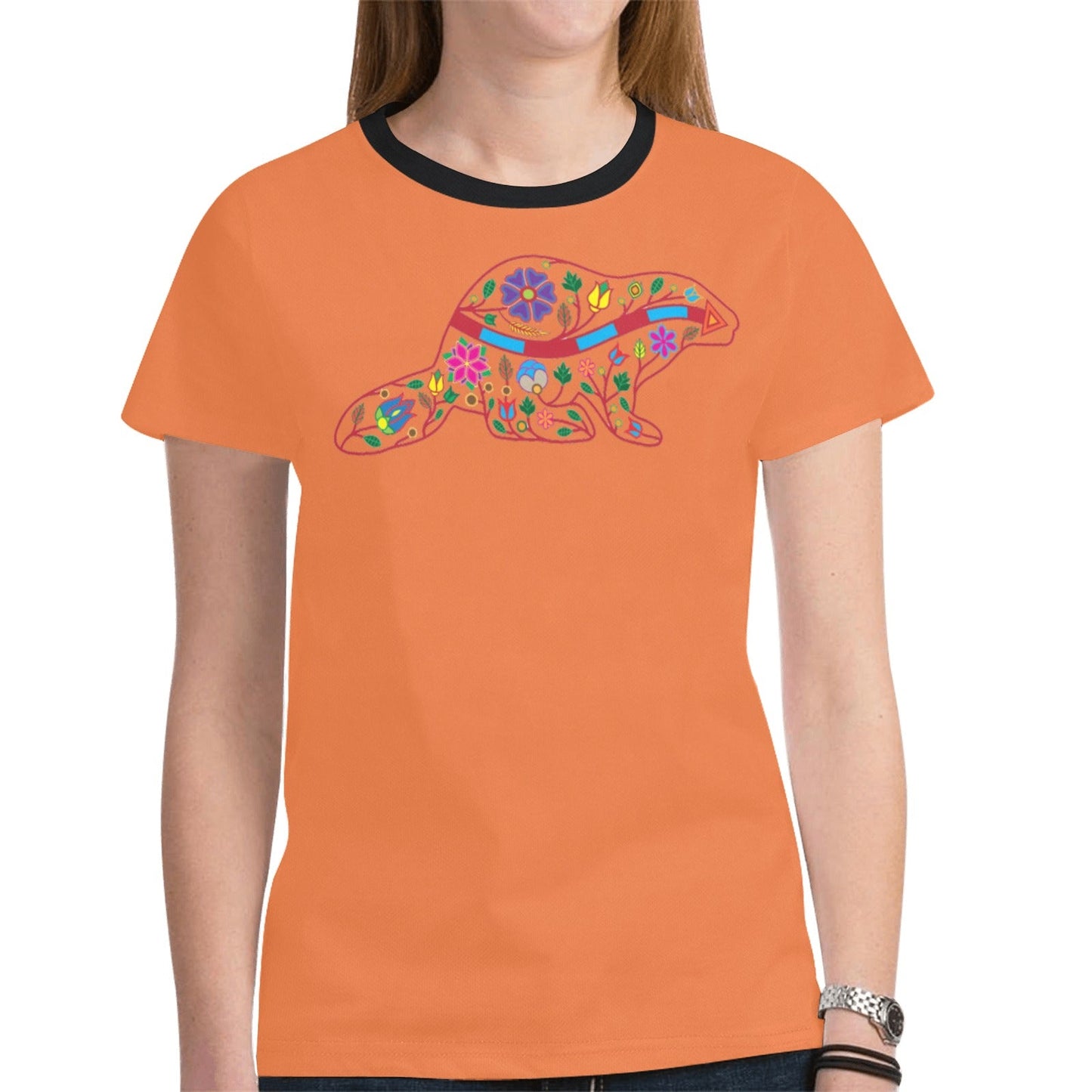 Floral Beaver Spirit Guide Orange Tee