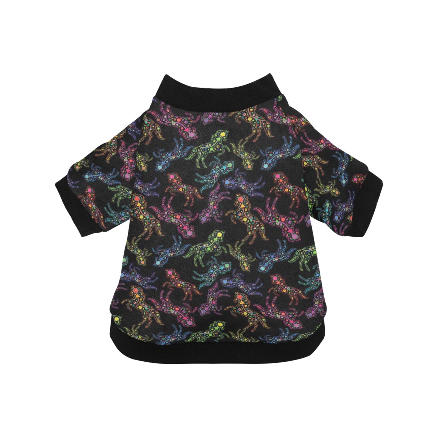Neon Floral Horses Pet Dog Round Neck Shirt