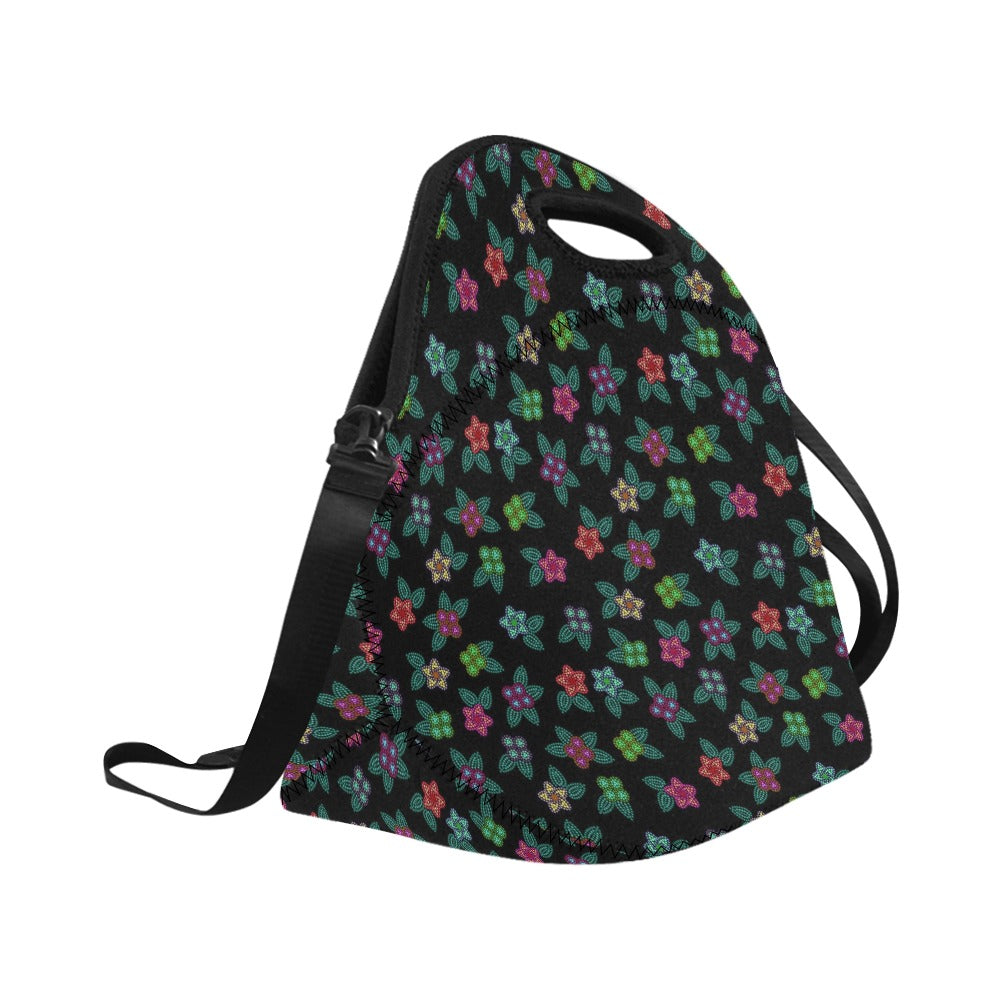 Berry Flowers Black Neoprene Lunch Bag