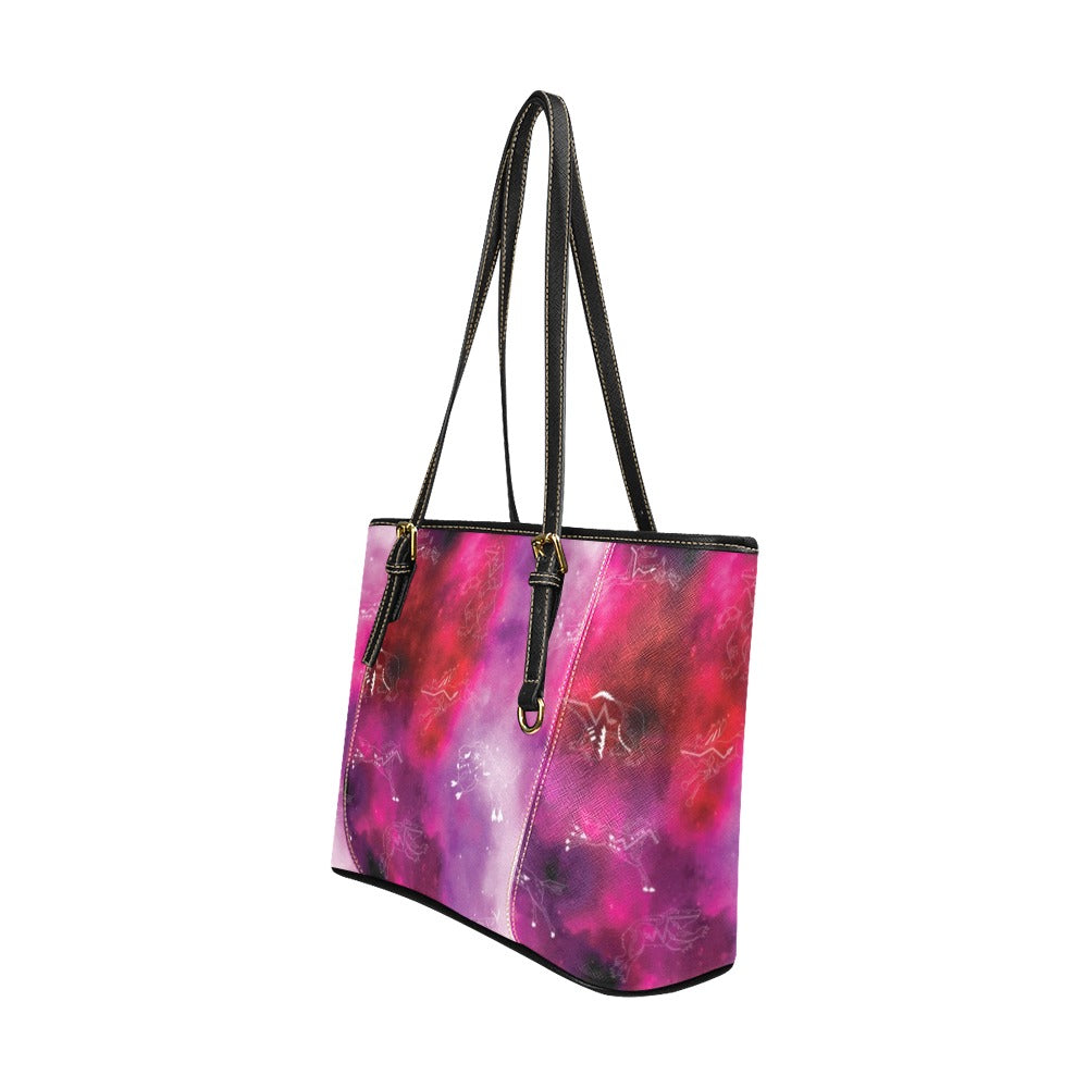 Animal Ancestors 8 Gaseous Clouds Pink and Red Leather Tote Bag