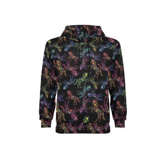 Neon Floral Horses Fleece Hoodie