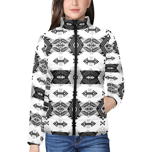 Sovereign Nation Black and White Women's Stand Collar Padded Jacket