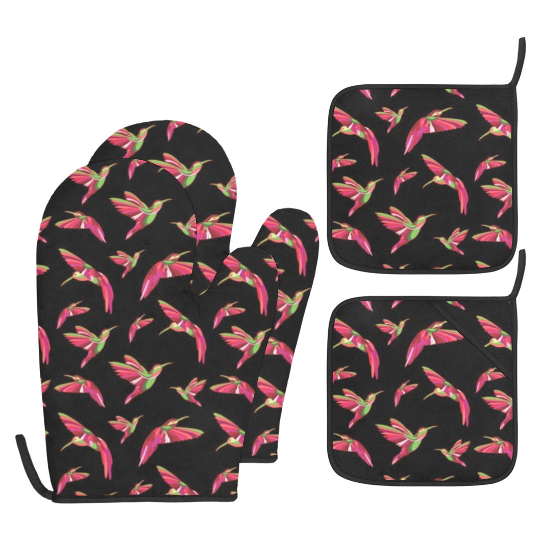 Red Swift Colourful Black Oven Mitt & Pot Holder