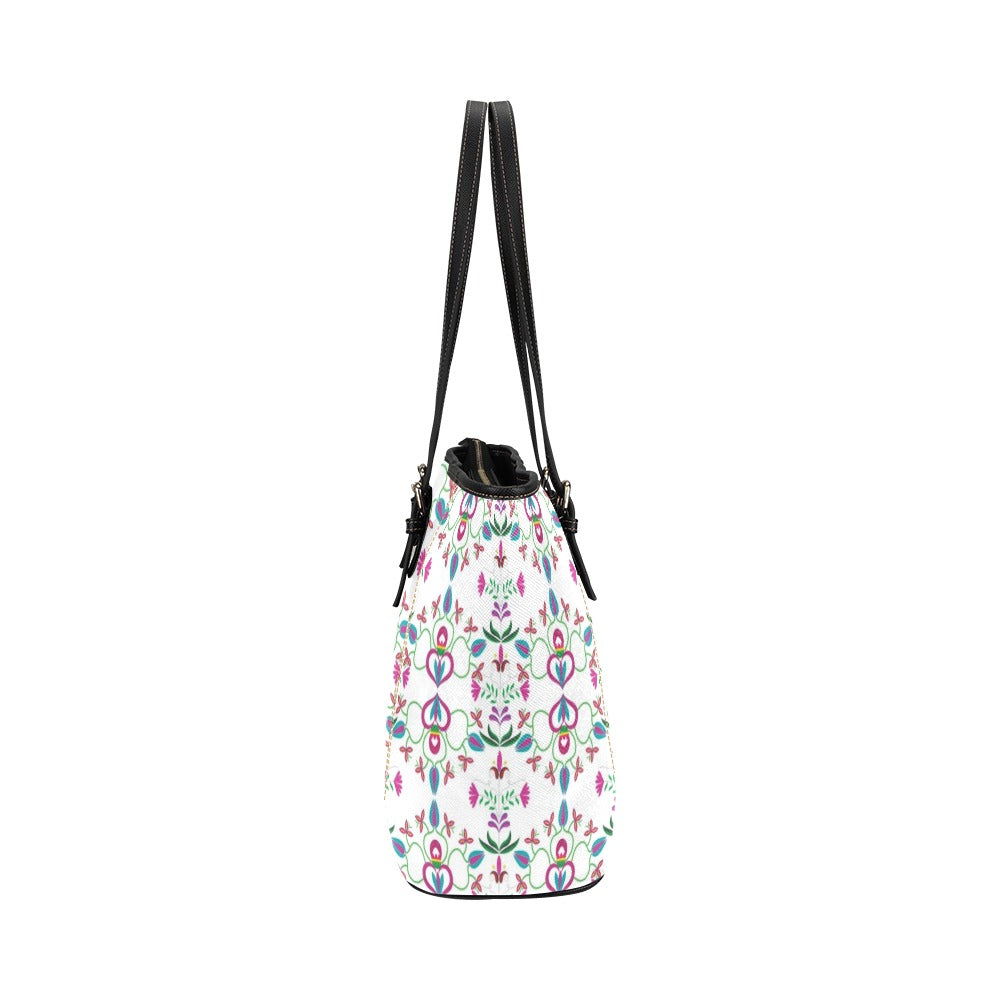 Quilled Divine White Leather Tote Bag