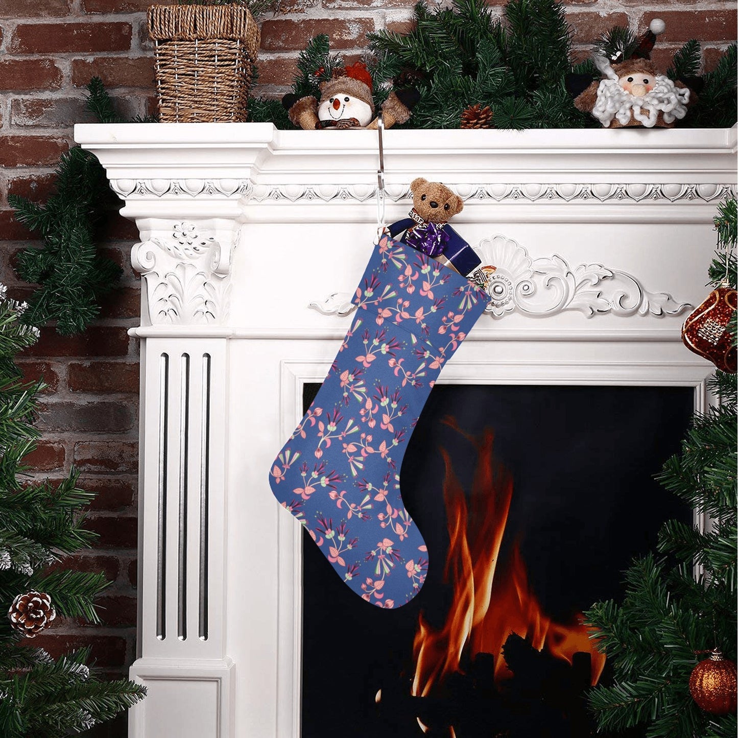 Swift Floral Peach Blue Christmas Stocking