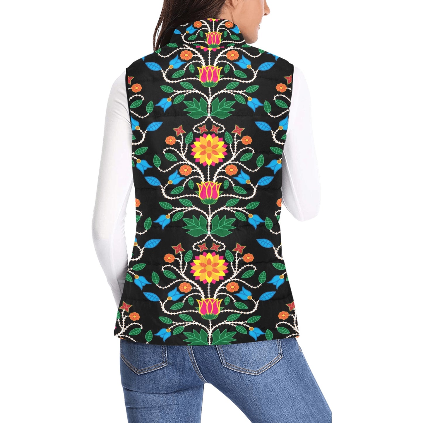 Floral Beadwork Four Clans Women's Padded Vest Jacket
