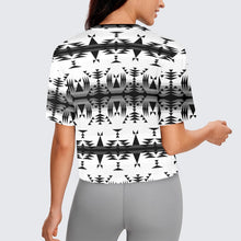 Load image into Gallery viewer, Between the Mountains White and Black Crop Top
