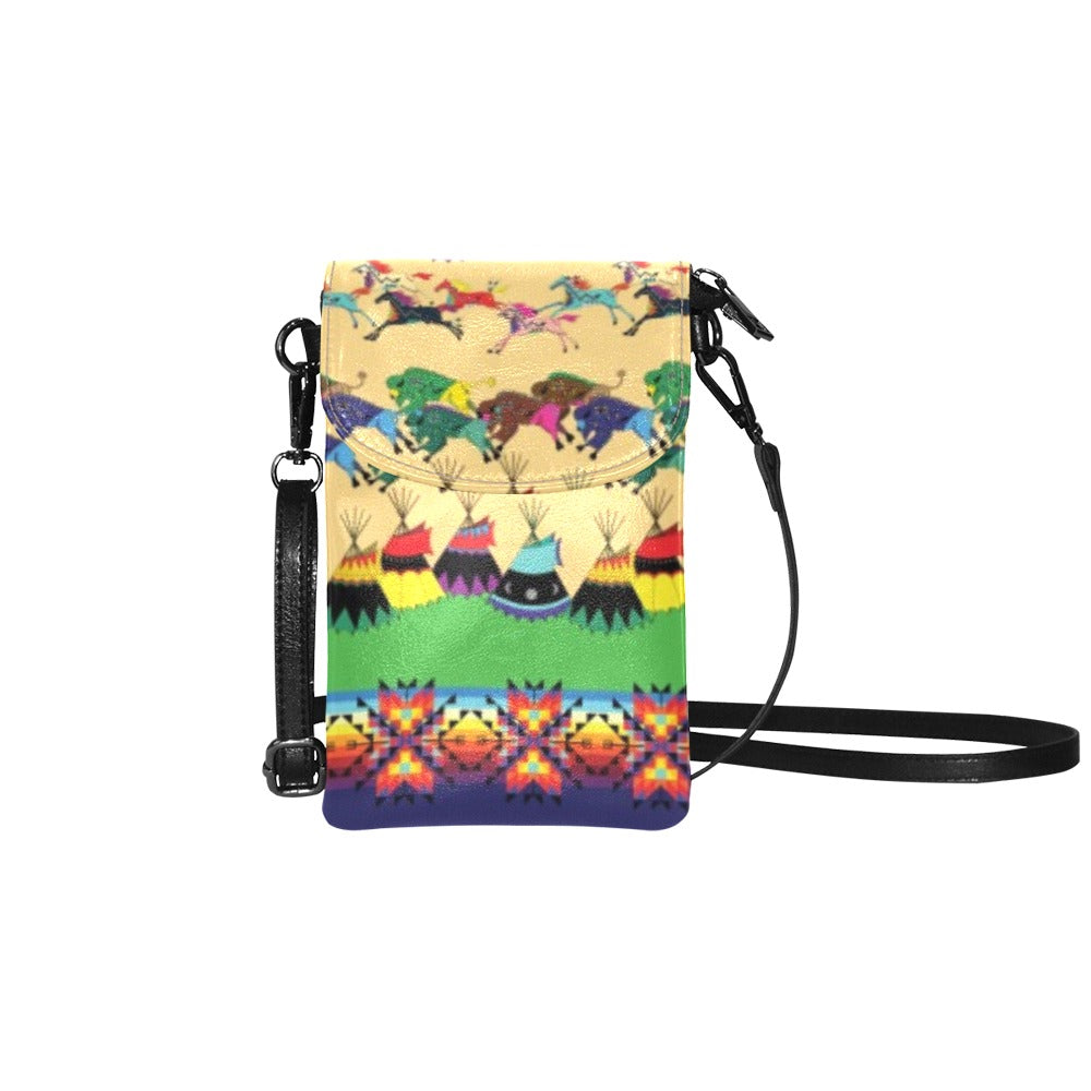 Horses and Buffalo Ledger Blue Small Cell Phone Purse