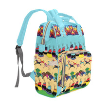 Load image into Gallery viewer, Horses and Buffalo Ledger Torquoise Multi-Function Diaper Backpack/Diaper Bag
