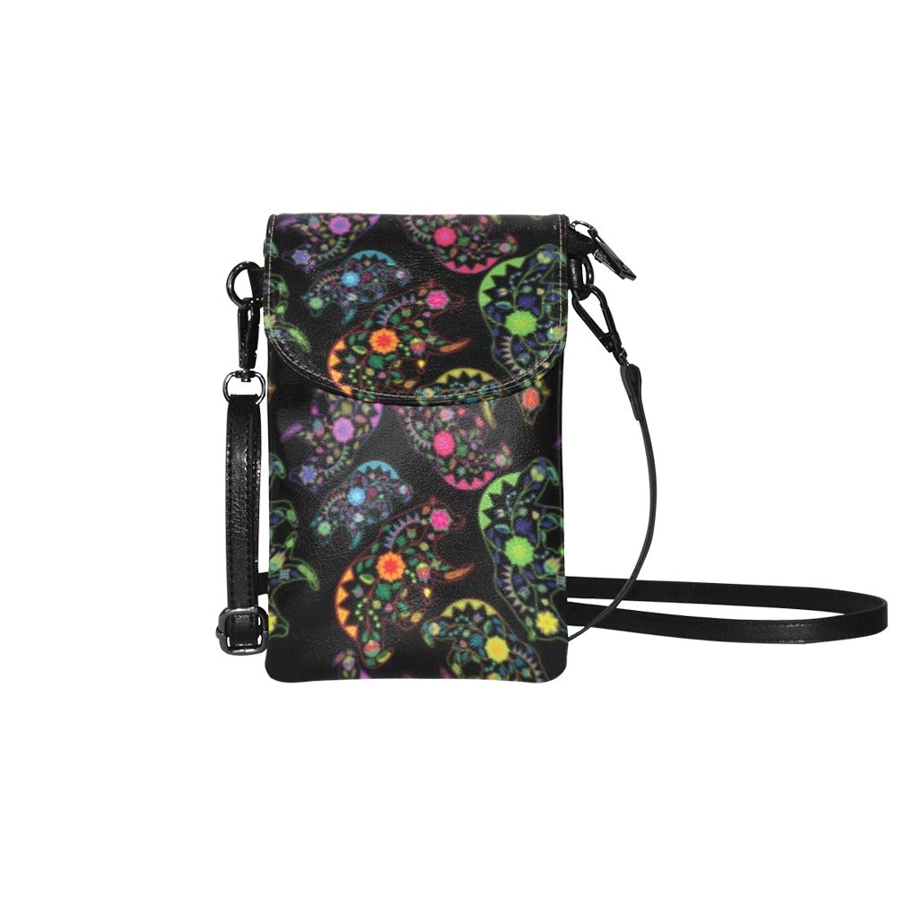 Neon Floral Bears Small Cell Phone Purse
