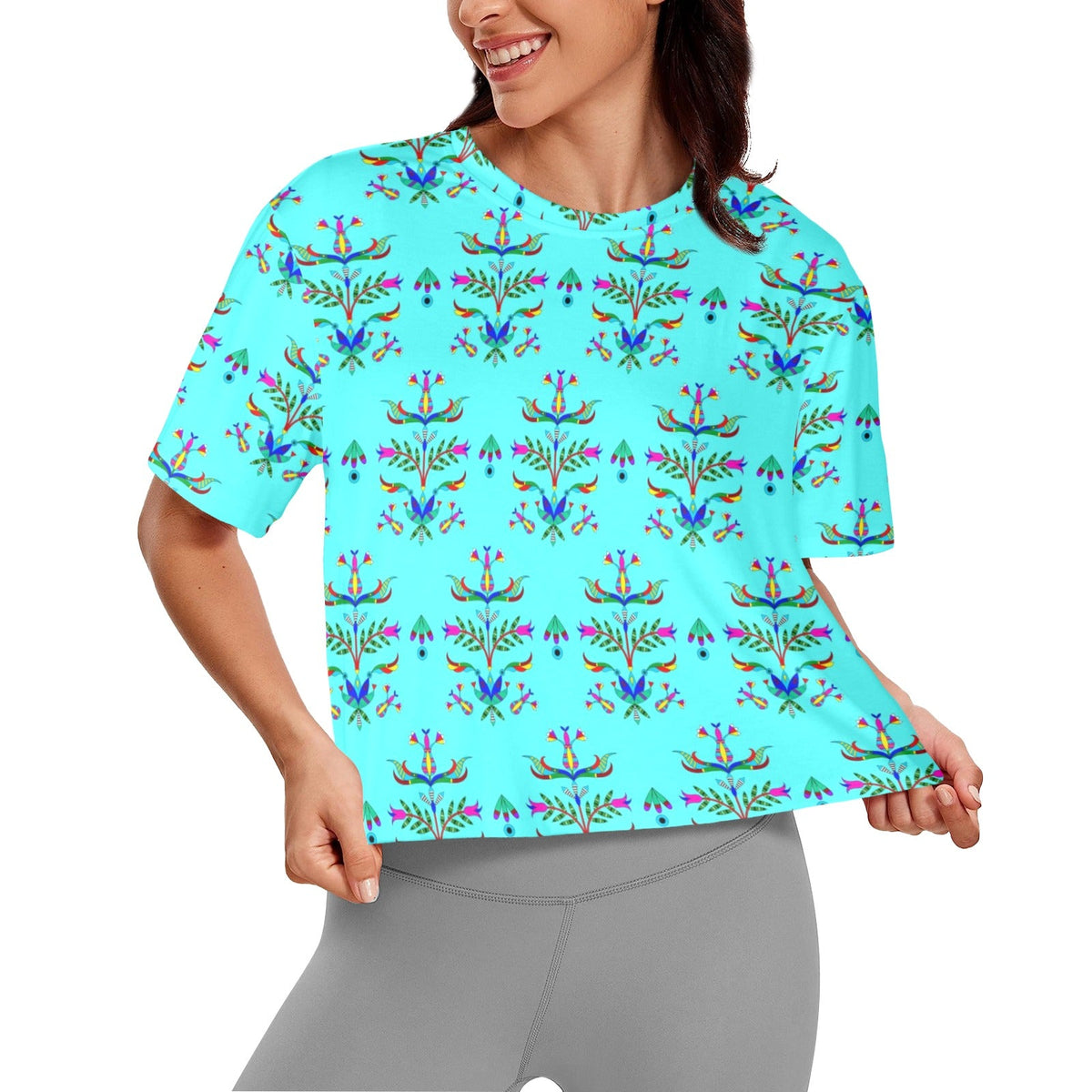 Dakota Damask Turquoise Crop Top