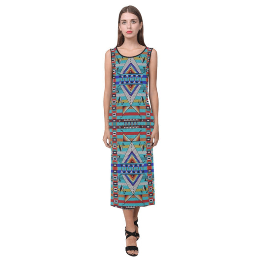 Medicine Blessing Turquoise Phaedra Sleeveless Open Fork Long Dress