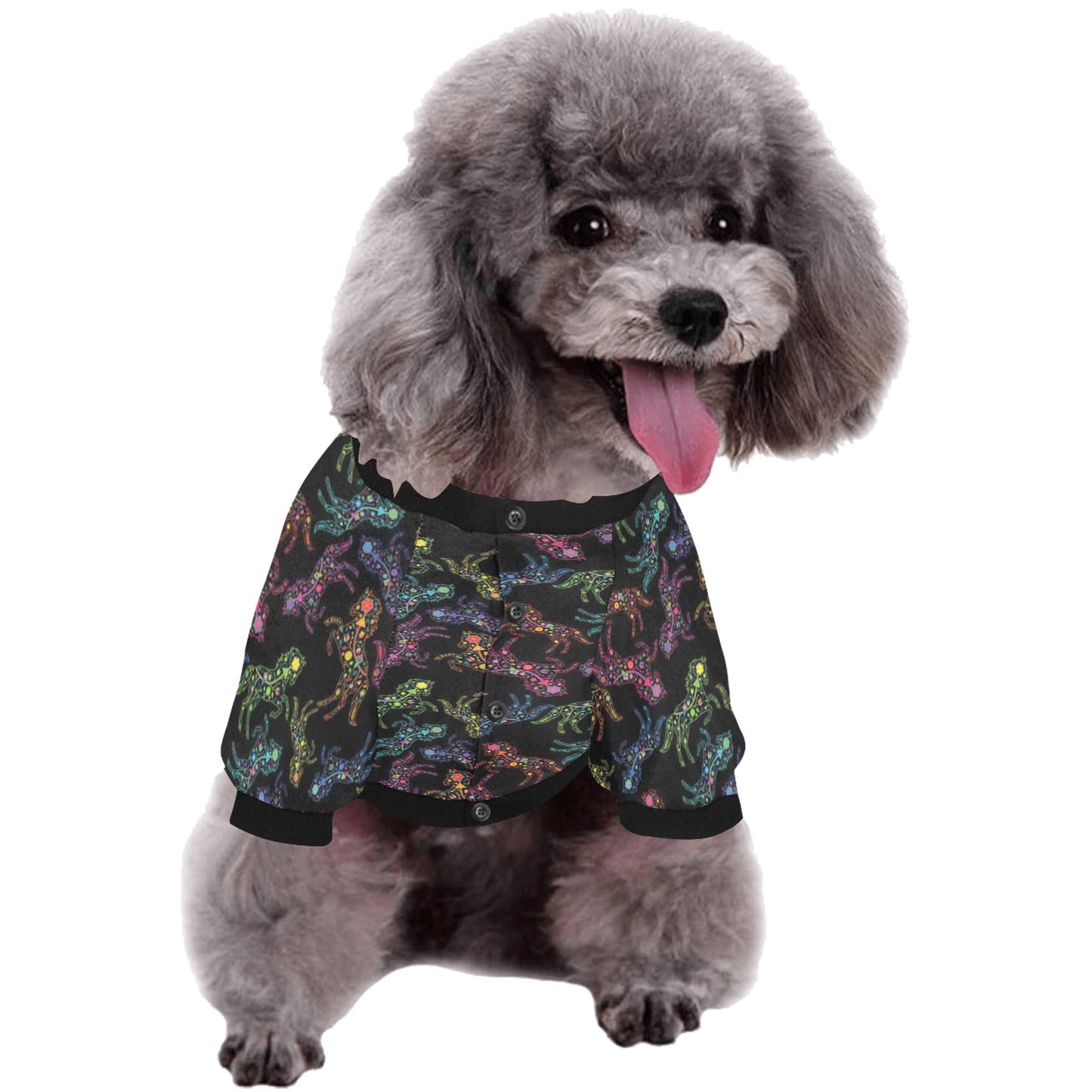 Neon Floral Horses Pet Dog Round Neck Shirt