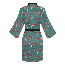 Load image into Gallery viewer, Red Swift Turquoise Long Sleeve Kimono Robe
