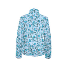 Load image into Gallery viewer, Blue Floral Amour Women&#39;s Stand Collar Padded Jacket
