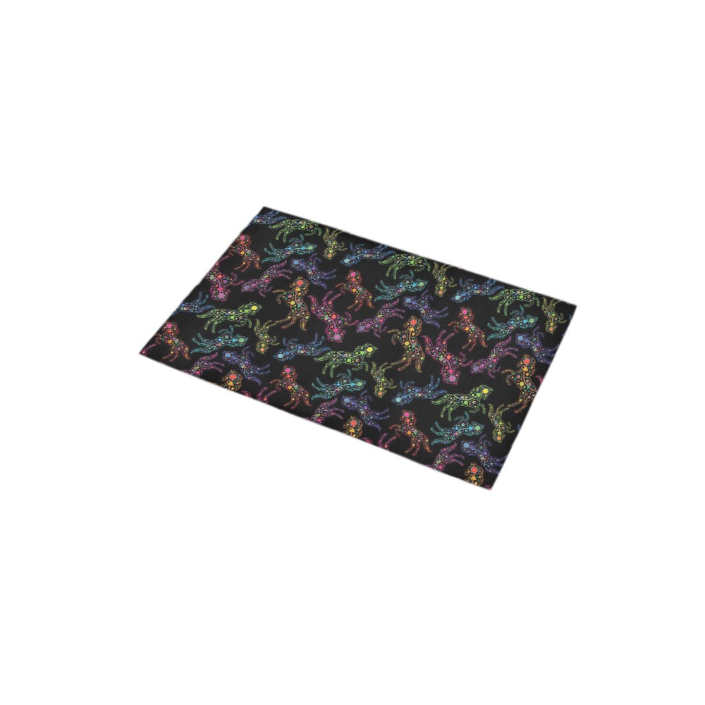 Neon Floral Horses Bath Rug 16''x 28''