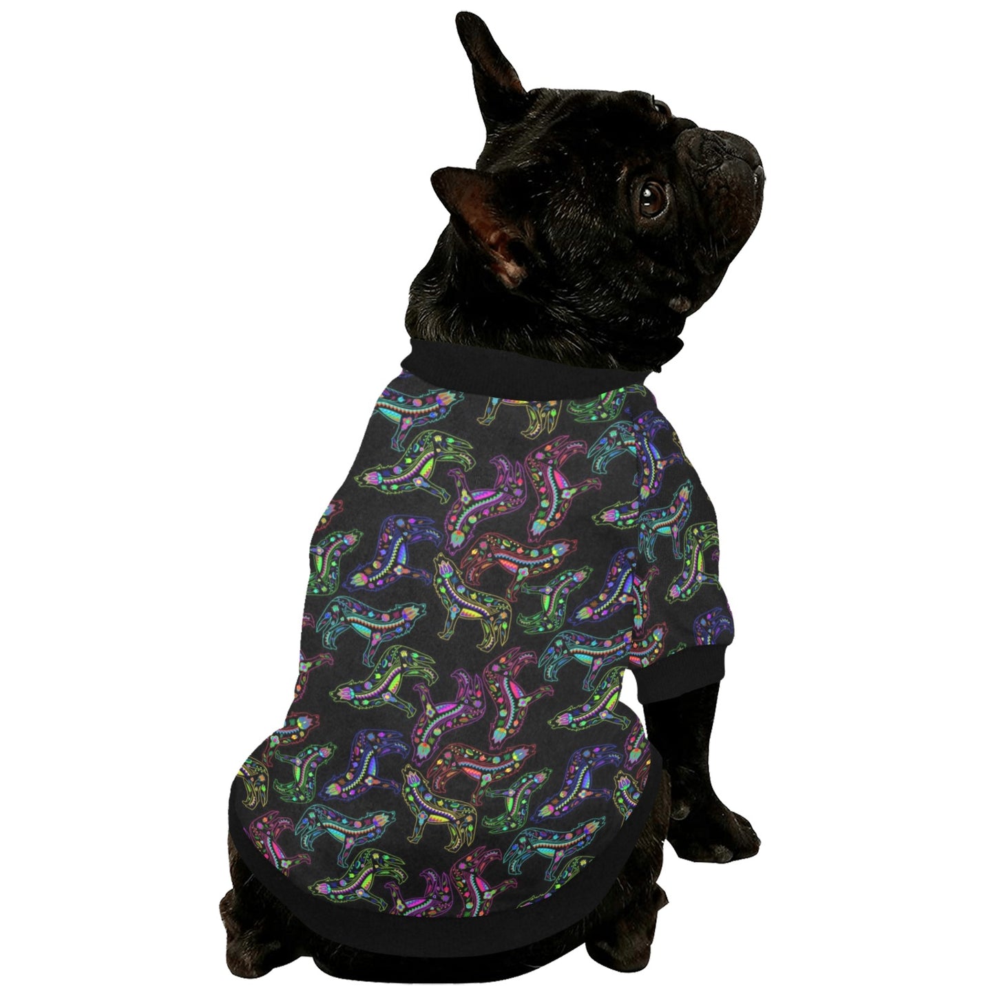 Neon Floral Wolves Pet Dog Round Neck Shirt