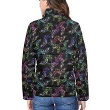 Load image into Gallery viewer, Neon Floral Wolves Women&#39;s Stand Collar Padded Jacket
