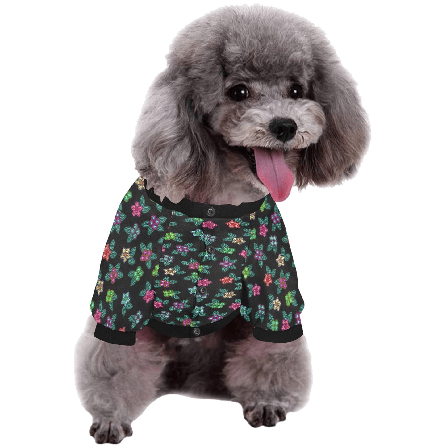 Berry Flowers Black Pet Dog Round Neck Shirt