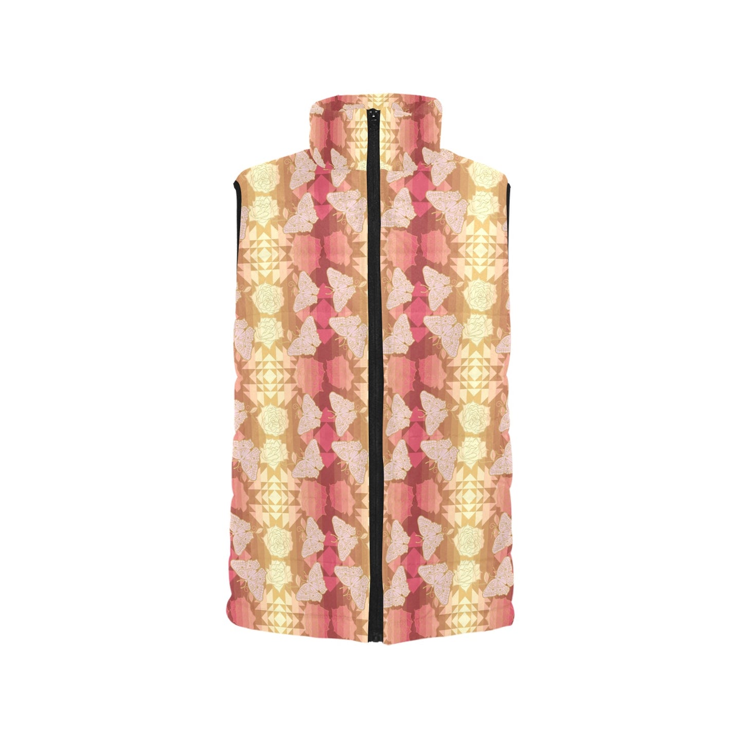 Butterfly and Roses on Geometric Women's Padded Vest Jacket