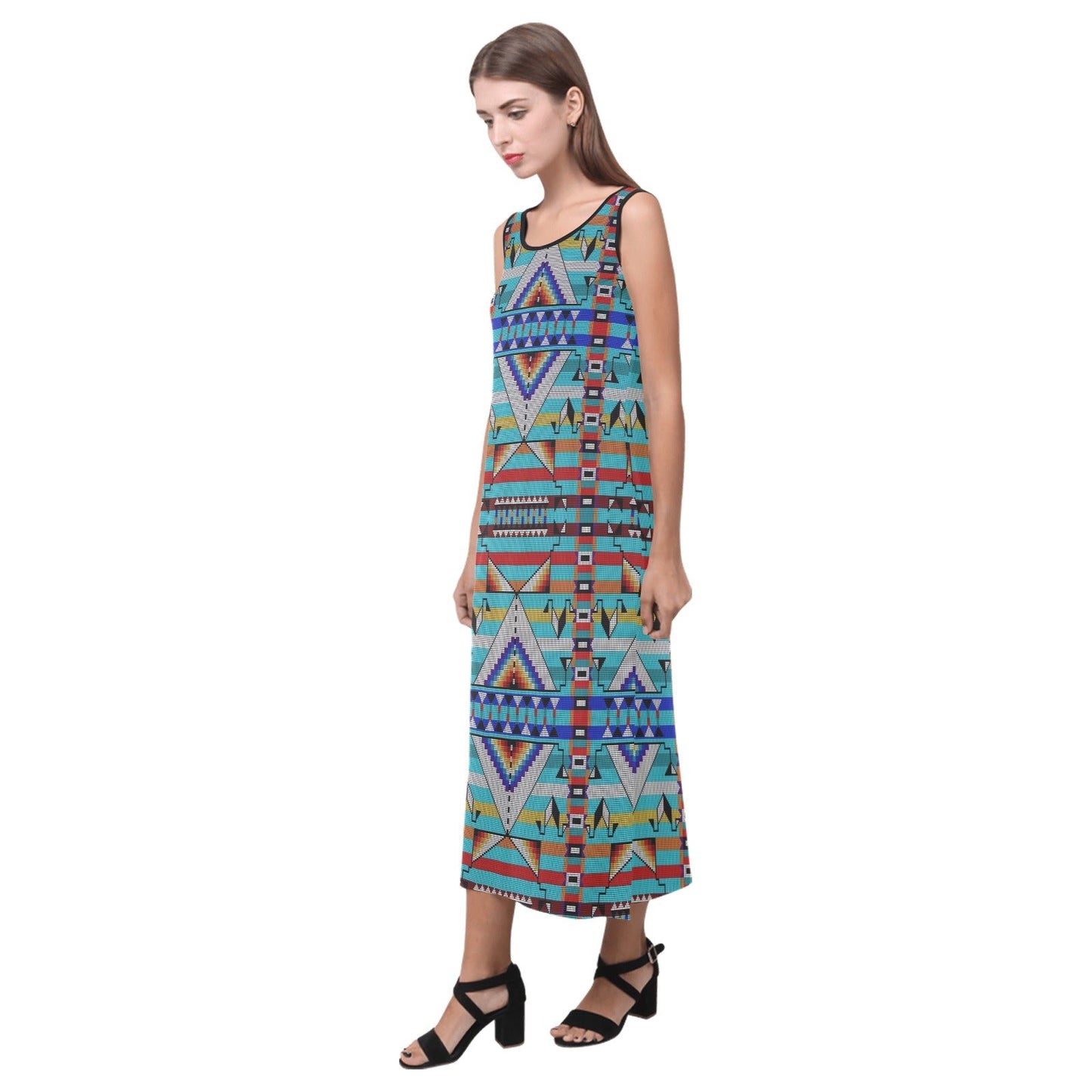 Medicine Blessing Turquoise Phaedra Sleeveless Open Fork Long Dress