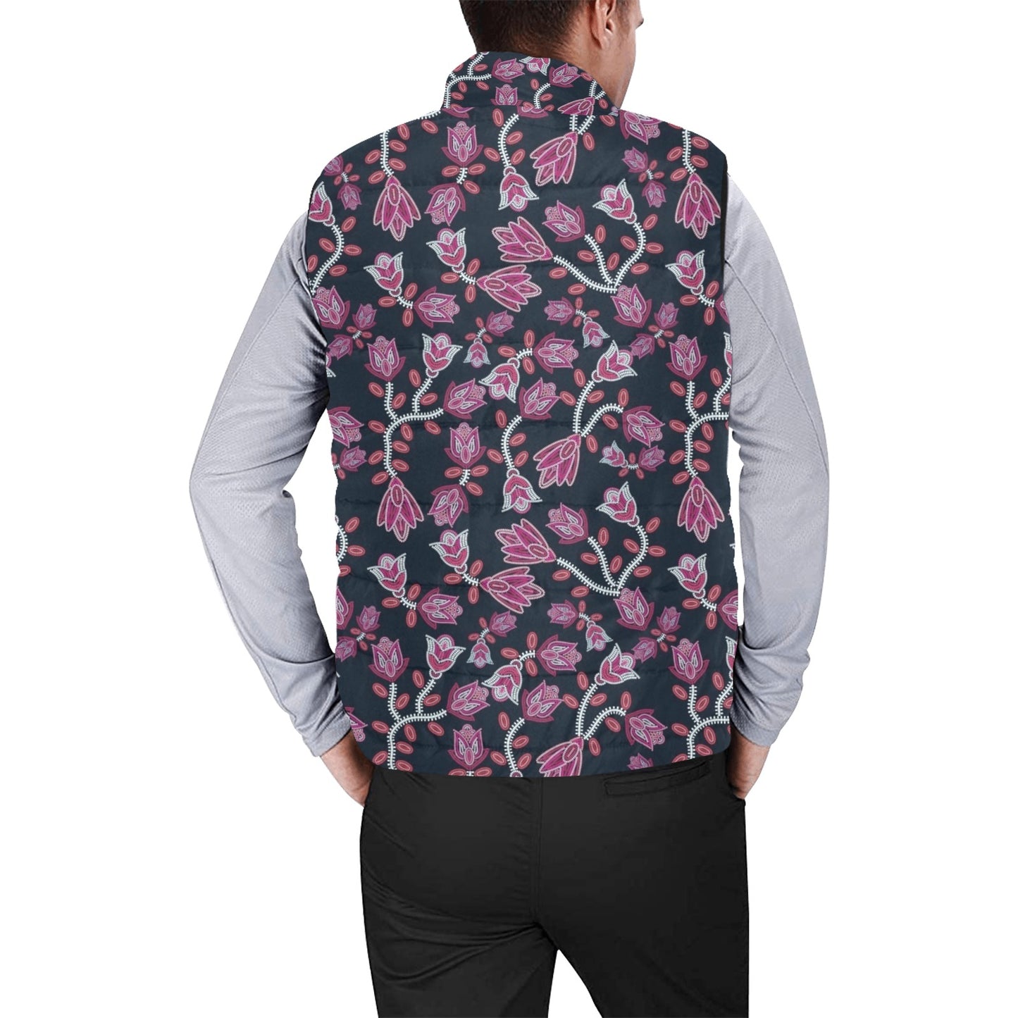 Beaded Pink Men's Padded Vest Jacket