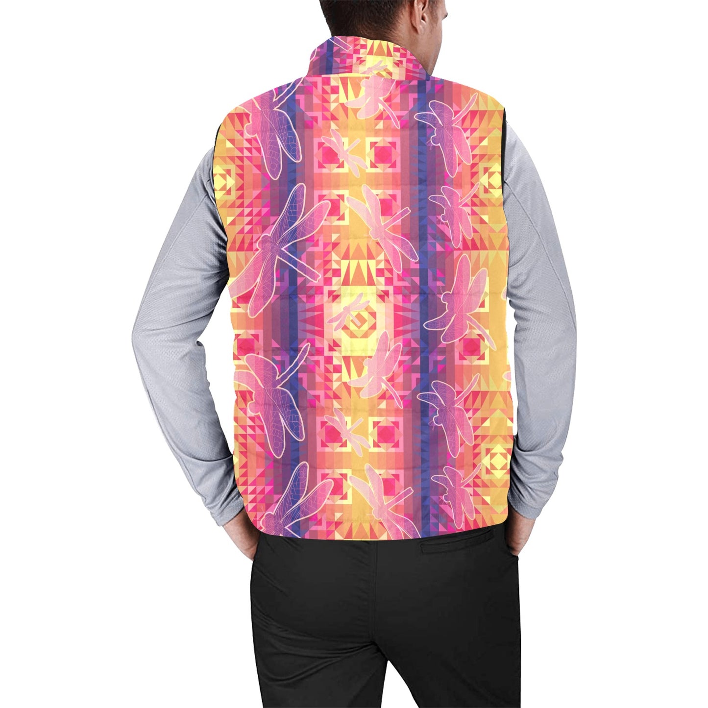 Kaleidoscope Dragonfly Men's Padded Vest Jacket