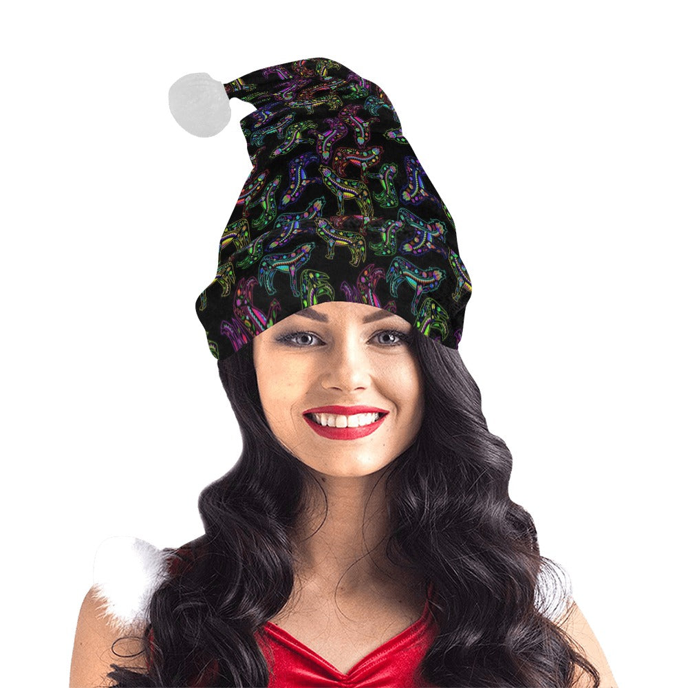 Neon Floral Wolves Santa Hat