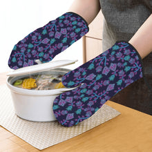 Load image into Gallery viewer, Beaded Blue Nouveau Oven Mitt &amp; Pot Holder
