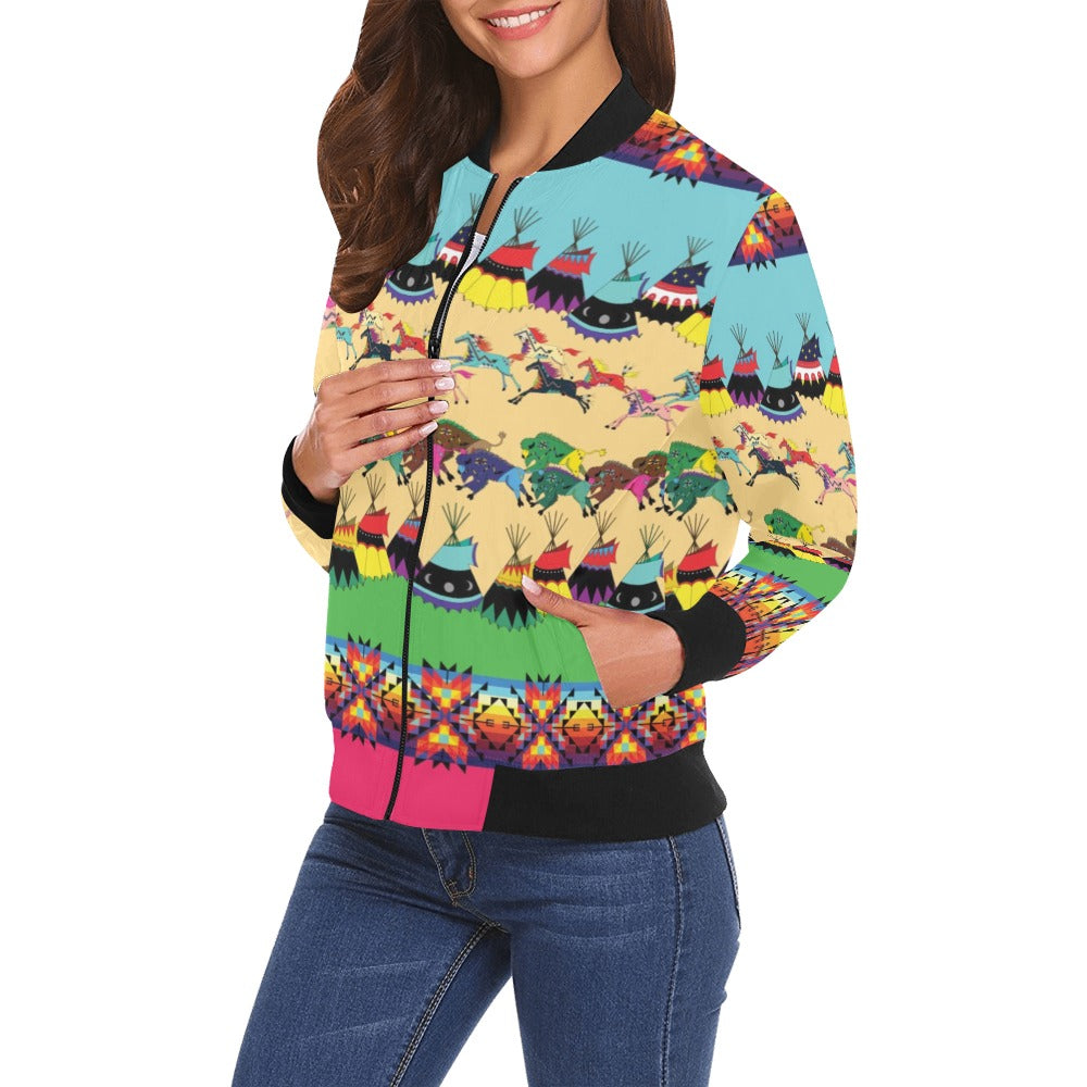 Horses and Buffalo Ledger Pink Bomber Jacket for Women