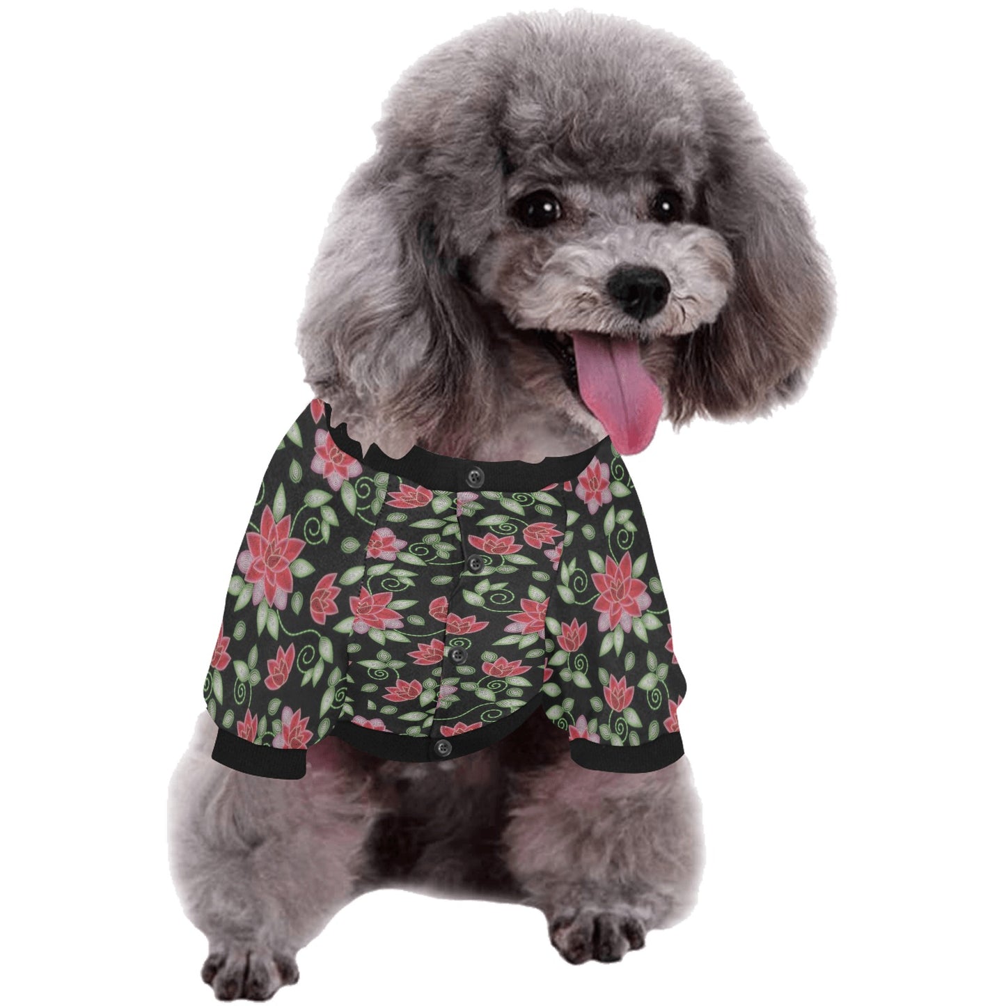 Red Beaded Rose Pet Dog Round Neck Shirt