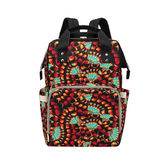 Hawk Feathers Fire and Turquoise Multi-Function Diaper Backpack/Diaper Bag