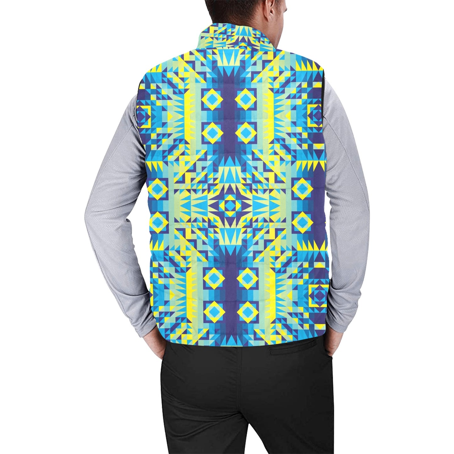 Kaleidoscope Jaune Bleu Men's Padded Vest Jacket