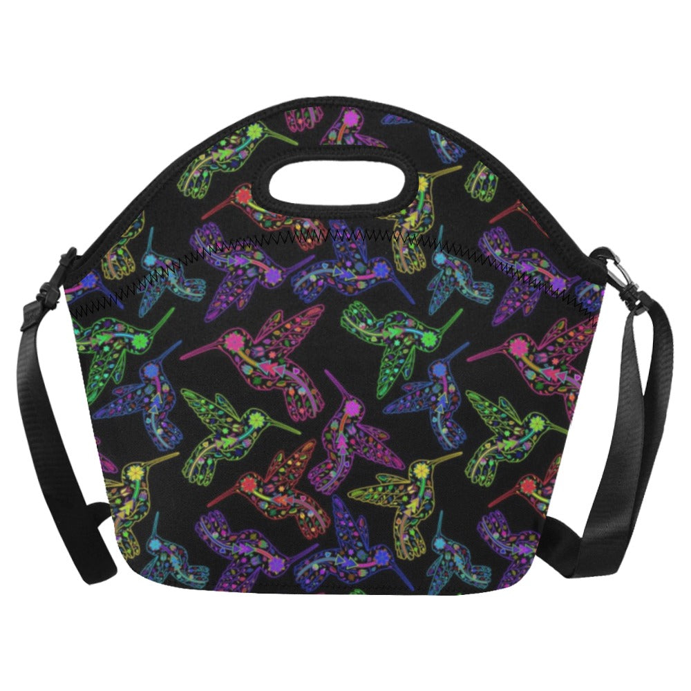 Neon Floral Hummingbirds Neoprene Lunch Bag/Large