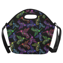 Load image into Gallery viewer, Neon Floral Hummingbirds Neoprene Lunch Bag/Large
