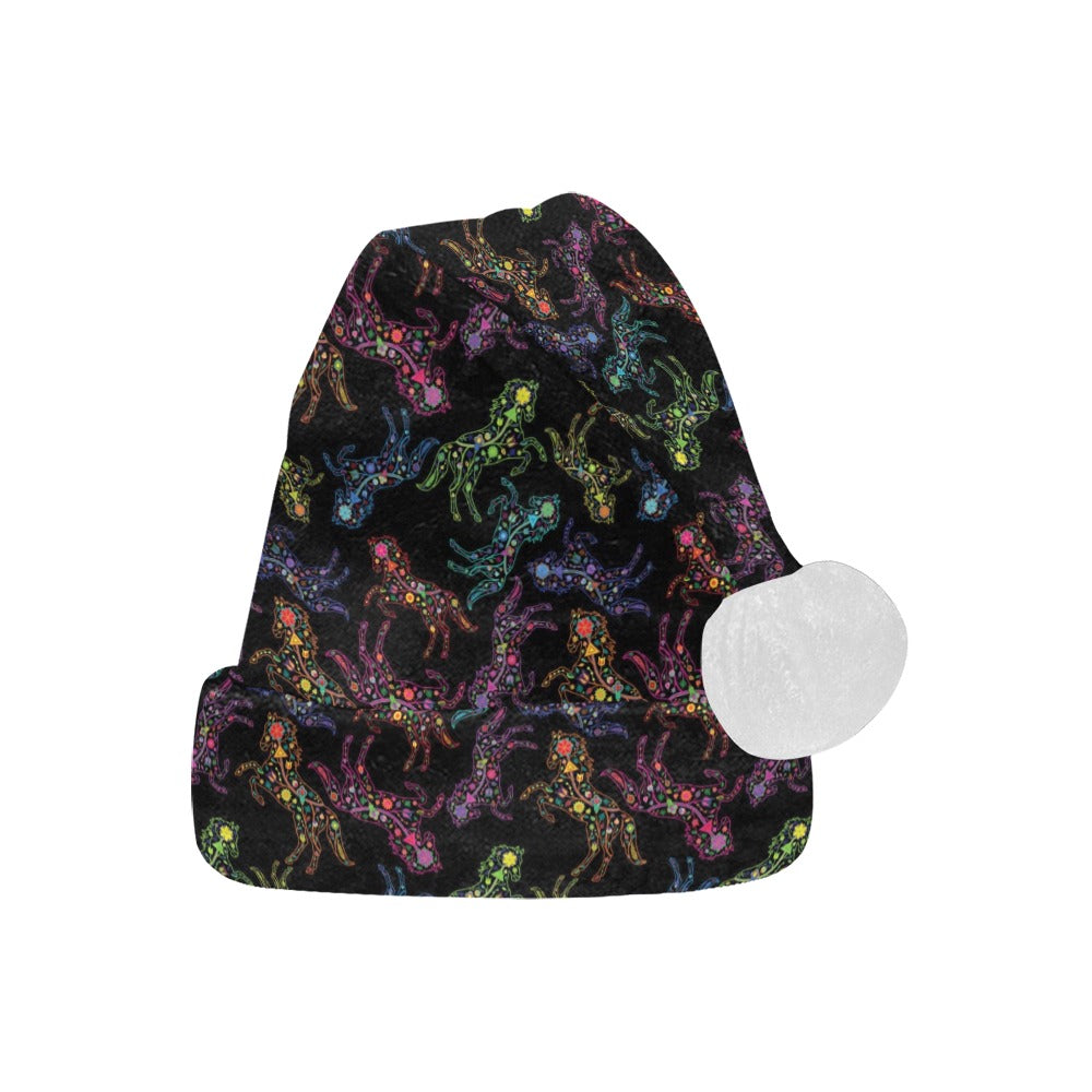 Neon Floral Horses Santa Hat