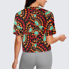 Load image into Gallery viewer, Hawk Feathers Fire and Turquoise Crop Top
